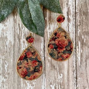 Large Teardrop Dangle Earrings, Muted Antique Rose Image NWT